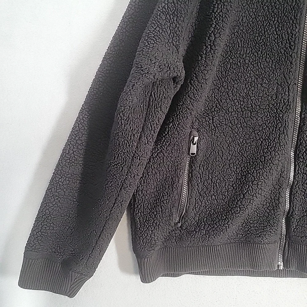 Athleta‎ Jacket Women's Large Black Sherpa Fleece Full Zip Casual Outerwear